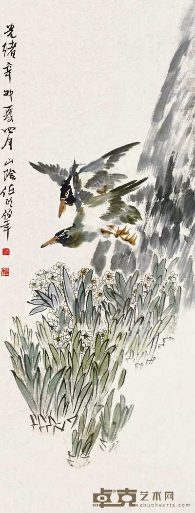 任伯年 花鸟 立轴 135×51cm